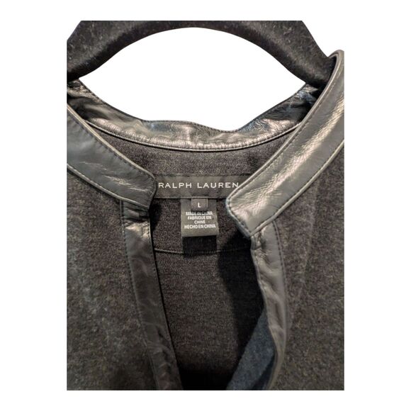 Ralph Lauren Black Label Sweater 100% Wool V-Neck Leather Trim L Fall Winter - Picture 3 of 6